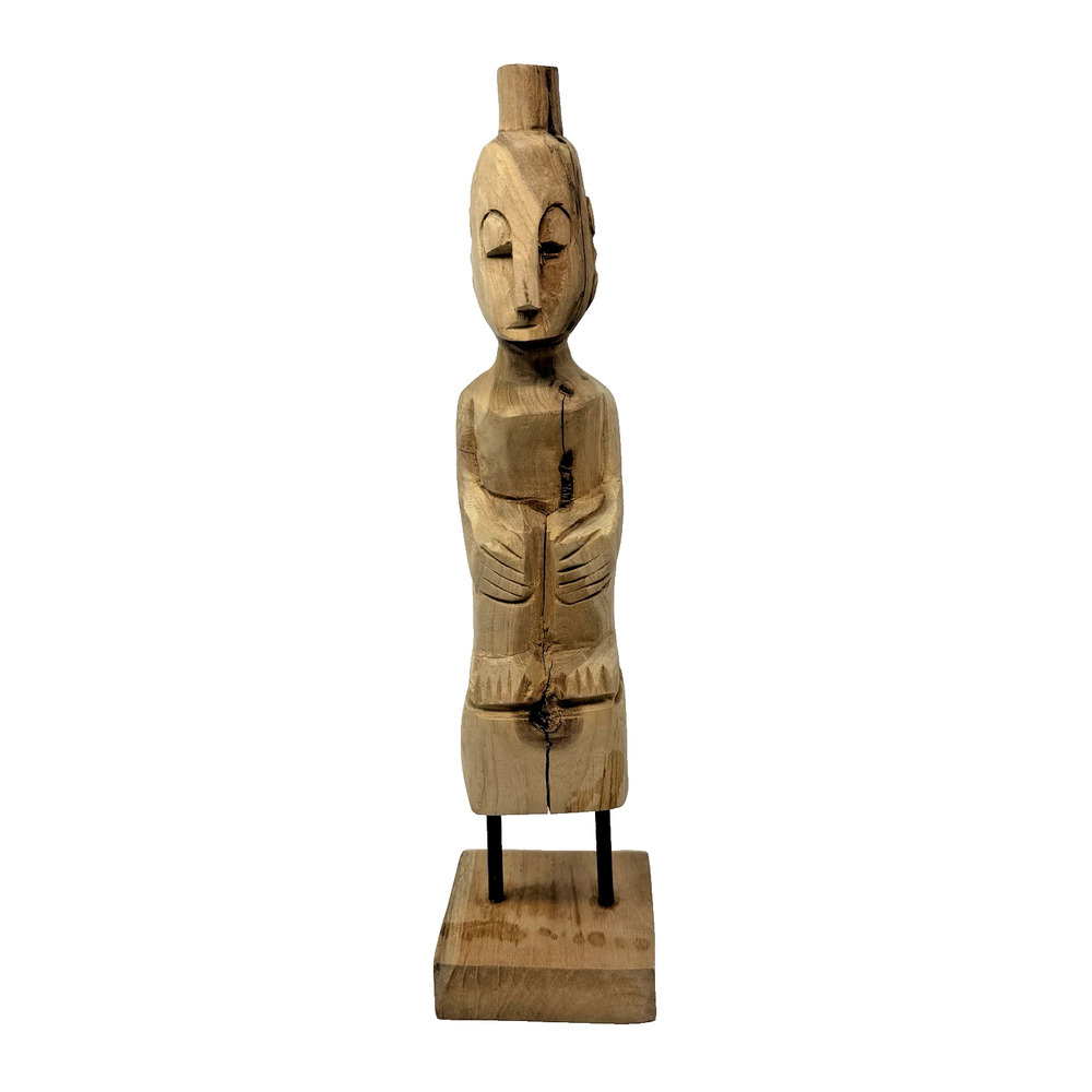 Hand Carved Wooden Figurative Sculpture Primitive Folk Art Statue 16”